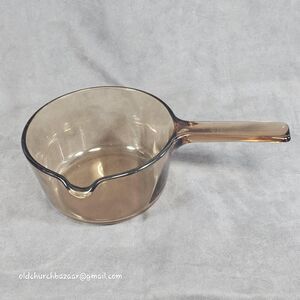 Vintage Visions Corning 1 Qt Saucepan Brown Amber Glass Pour Spout USA Cookware